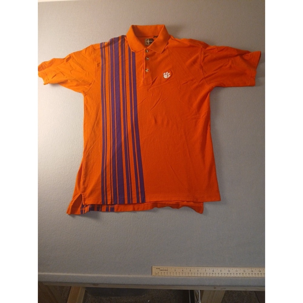 Clemson Tigers Chiliwear Men's Large Orange Purple  Striped Polo Shirt !!